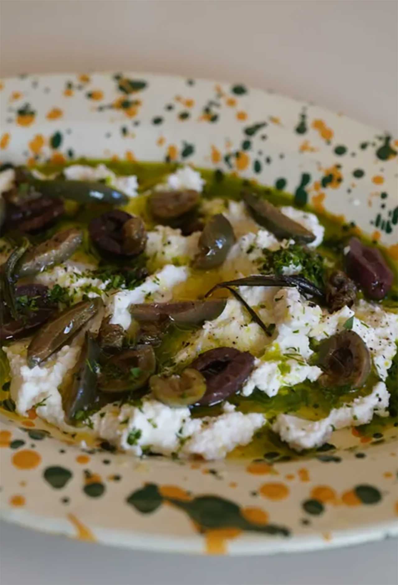 Starter. Ricotta with Olives